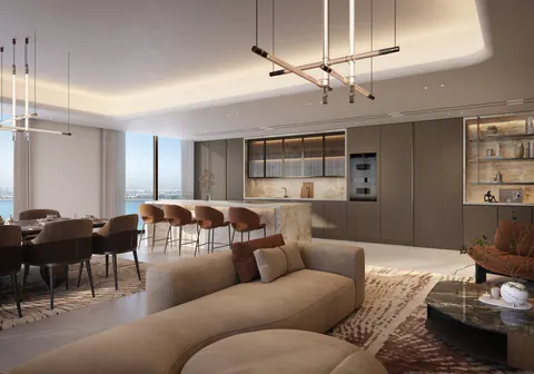 Bashayer Residences: penthouse kitchen and dining area, developer render