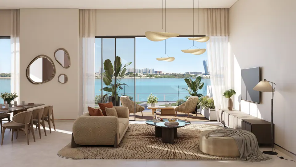 Bashayer Residences: townhome living and dining room, developer render