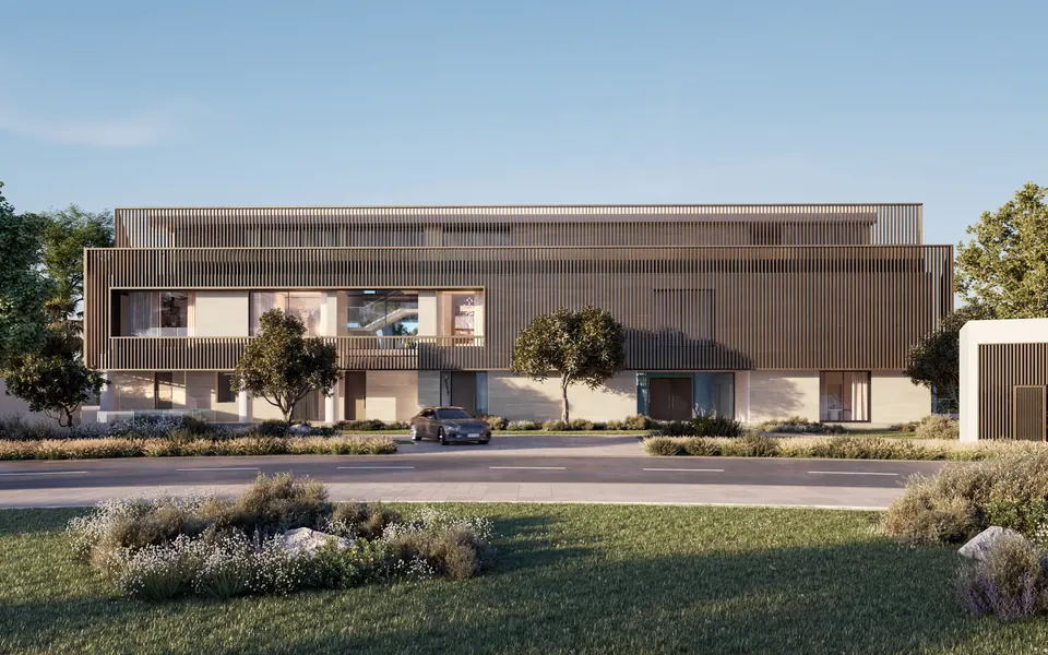 Nawayef Mansions: the same street facade in its G+2 form, developer render