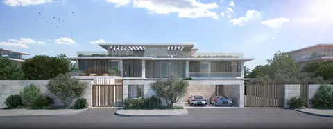 Nawayef Mansions: long low mansion facade seen from the street, developer render