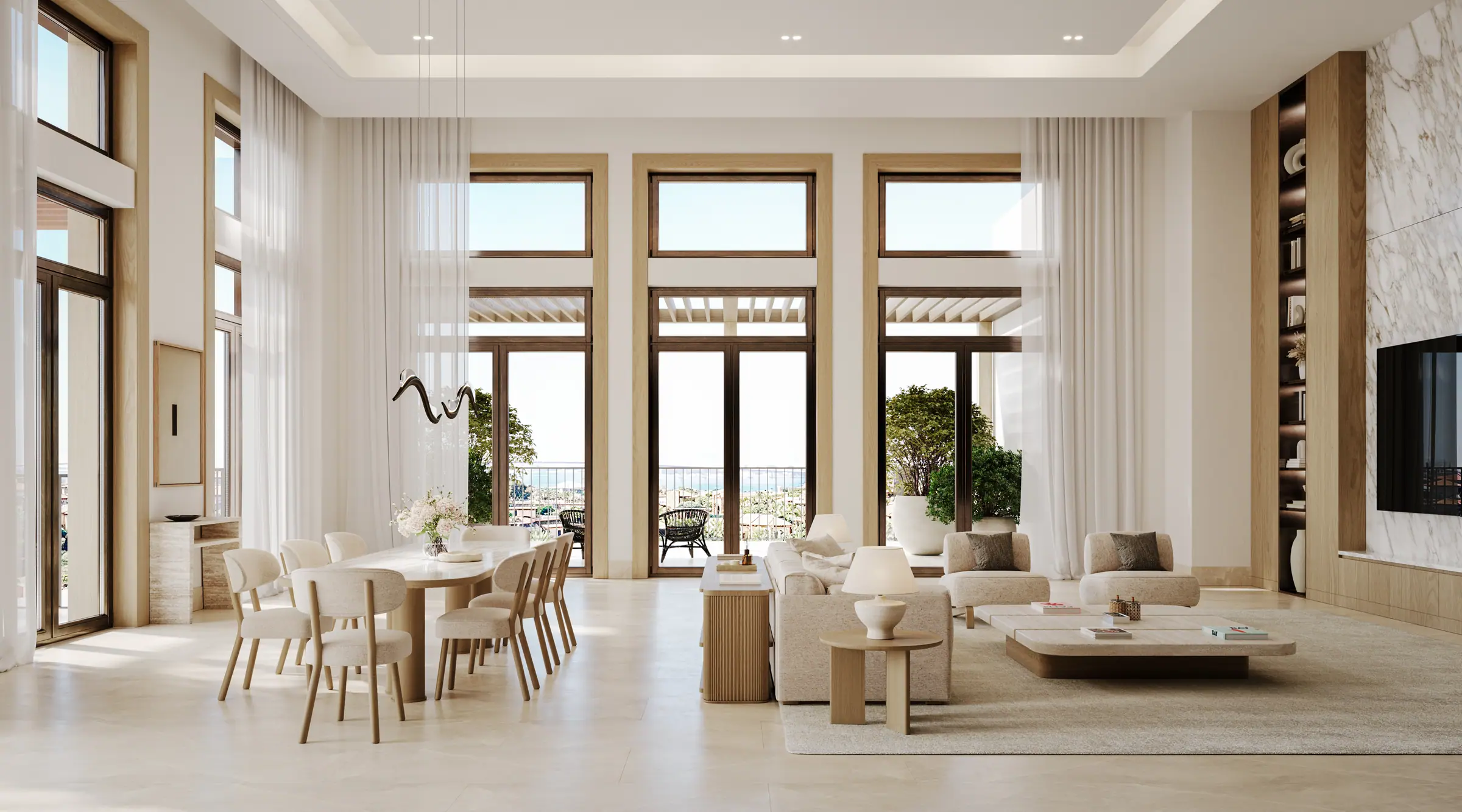 Nawayef Park Views: open-plan apartment living and dining room in daylight, developer render
