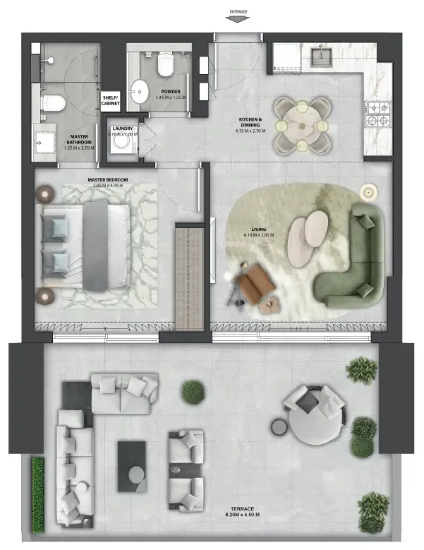 Arancia Yards 2 1 bed floor plan, 1,019 sqft