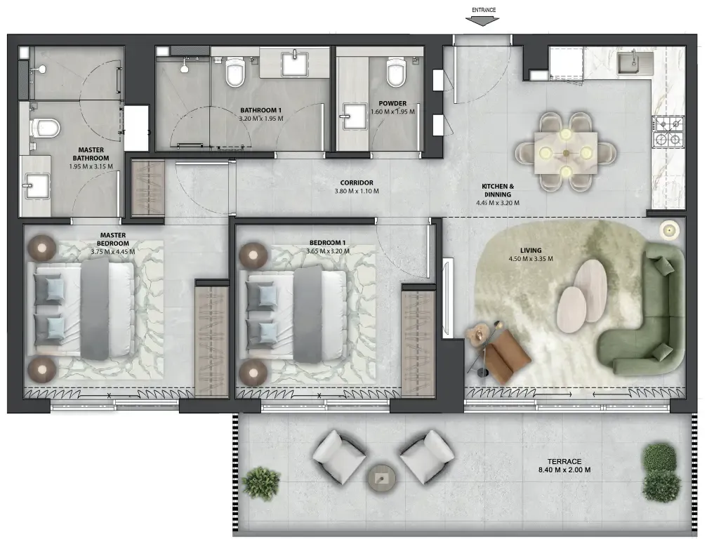 Arancia Yards 2 2 bed floor plan, 1,096 sqft