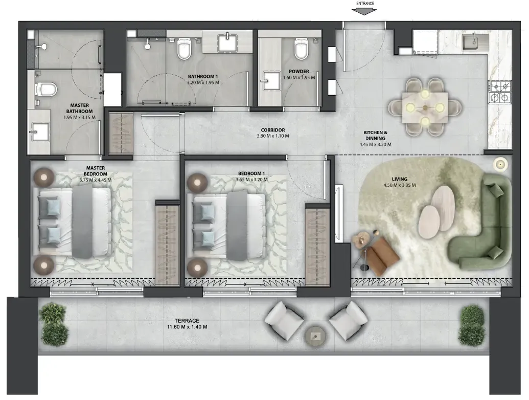 Arancia Yards 2 2 bed floor plan, 1,127 sqft