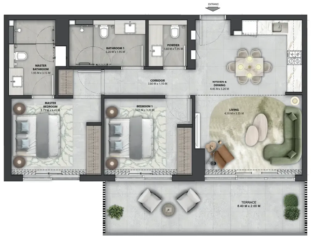 Arancia Yards 2 2 bed floor plan, 1,093 – 1,094 sqft