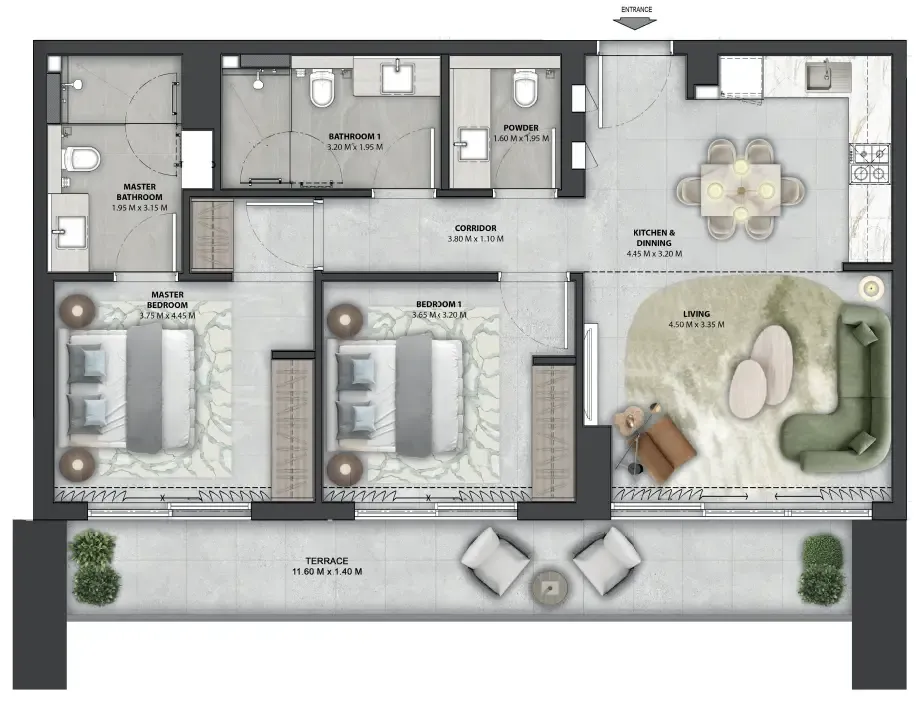Arancia Yards 2 2 bed floor plan, 1,127 sqft