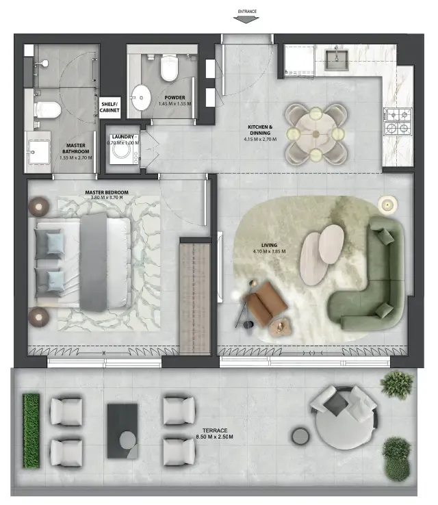 Arancia Yards 2 1 bed floor plan, 852 sqft