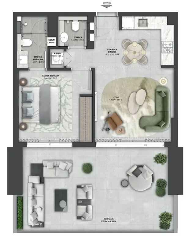 Arancia Yards 2 1 bed floor plan, 1,023 sqft