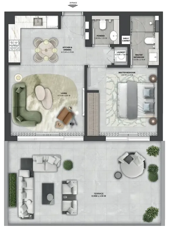 Arancia Yards 2 1 bed floor plan, 1,009 sqft