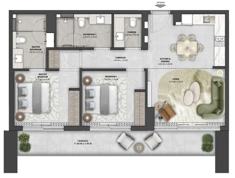 Arancia Yards 2 bed floor plan, 1,170 sqft