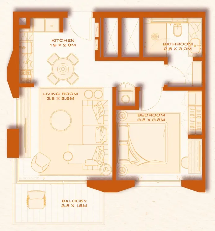 Avenew 888 - Loom 1 bed floor plan, 640 sqft