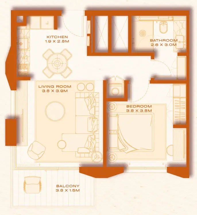 Avenew 888 - Loom 1 bed floor plan, 640 sqft