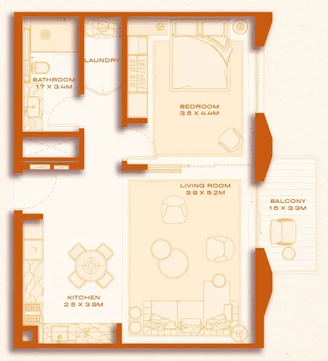 Avenew 888 - Loom 1 bed floor plan, 793 sqft