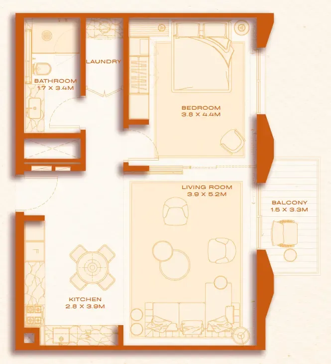 Avenew 888 - Loom 1 bed floor plan, 793 sqft