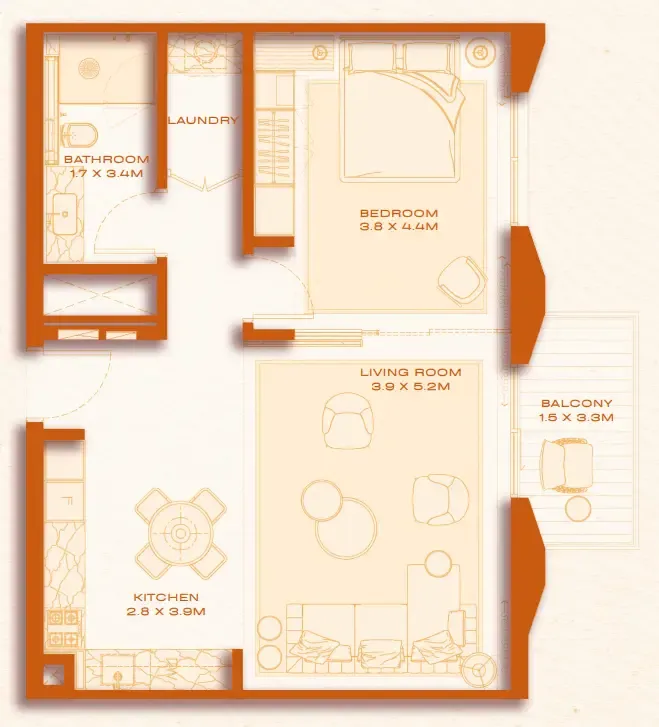Avenew 888 - Loom 1 bed floor plan, 793 sqft