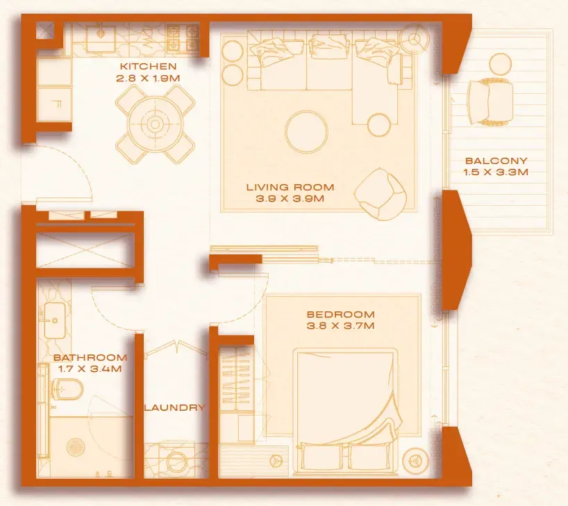 Avenew 888 - Loom 1 bed floor plan, 793 sqft