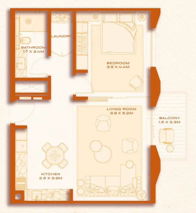 Avenew 888 - Loom 1 bed floor plan, 793 sqft