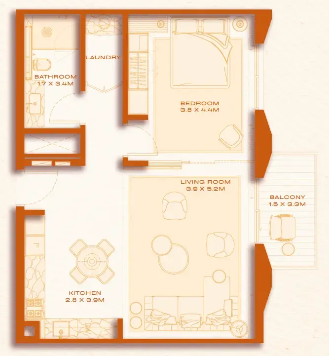 Avenew 888 - Loom 1 bed floor plan, 793 sqft