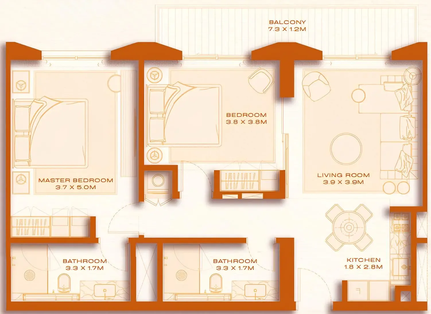 Avenew 888 - Loom 2 bed floor plan, 981 sqft