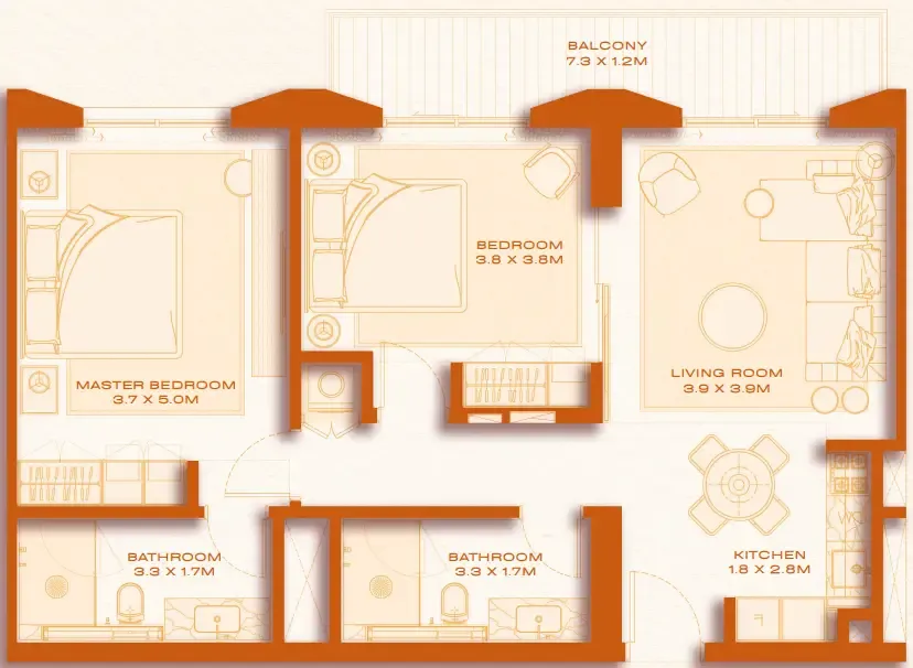 Avenew 888 - Loom 2 bed floor plan, 981 sqft