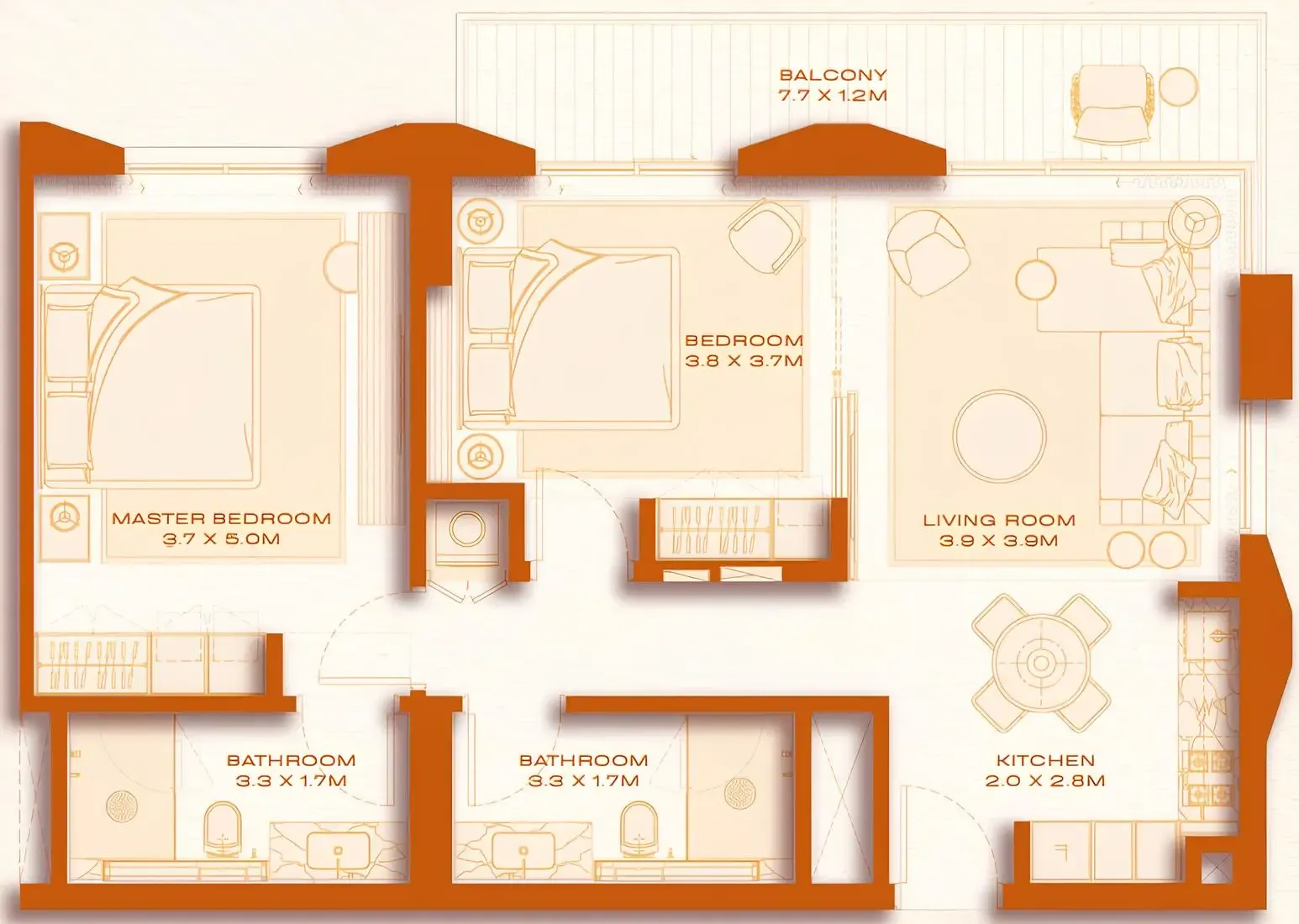 Avenew 888 - Loom 2 bed floor plan, 984 sqft