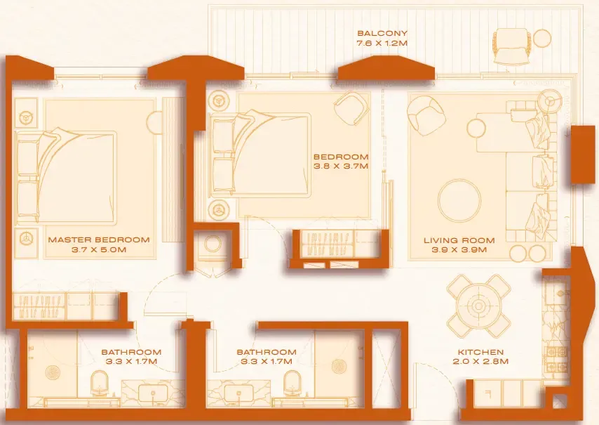 Avenew 888 - Loom 2 bed floor plan, 983 sqft