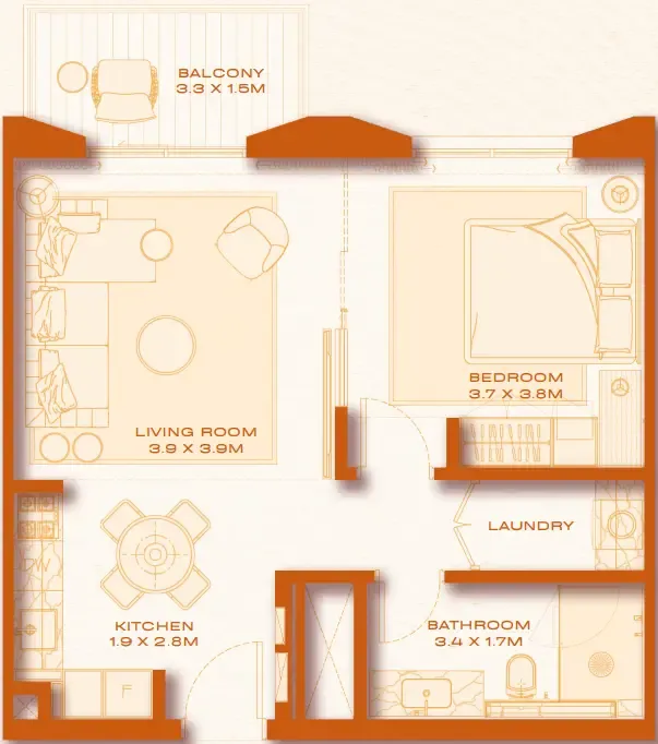 Avenew 888 - Loom 1 bed floor plan, 640 sqft