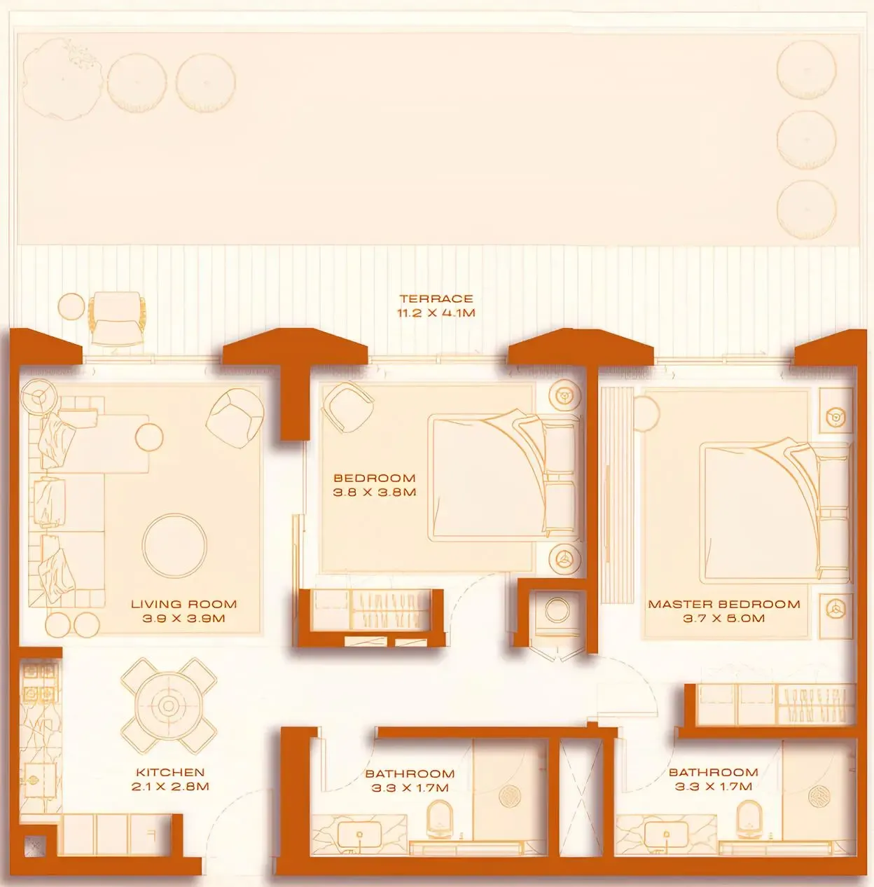 Avenew 888 - Loom 2 bed floor plan, 1,401 sqft