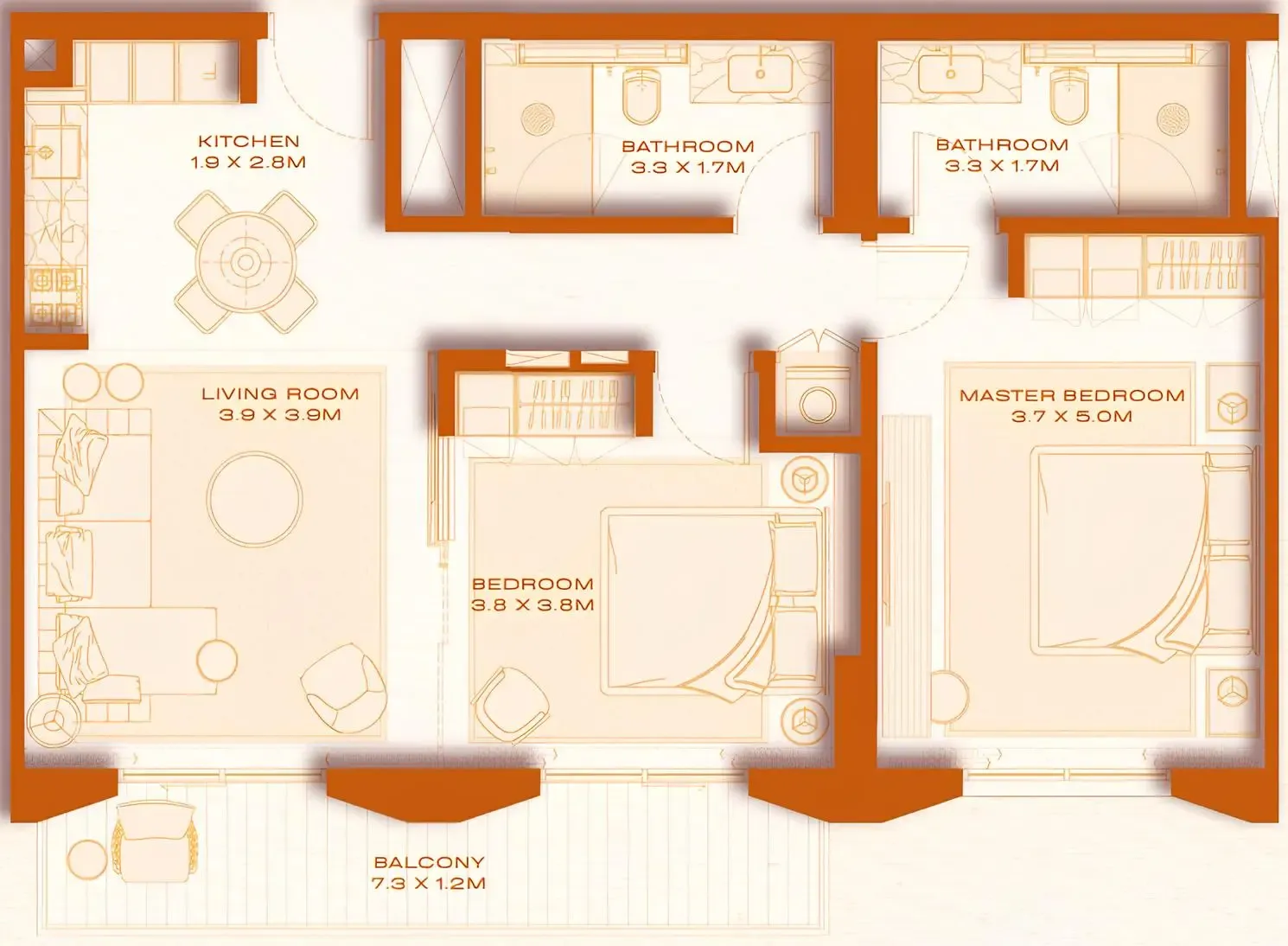 Avenew 888 - Loom 2 bed floor plan, 981 sqft
