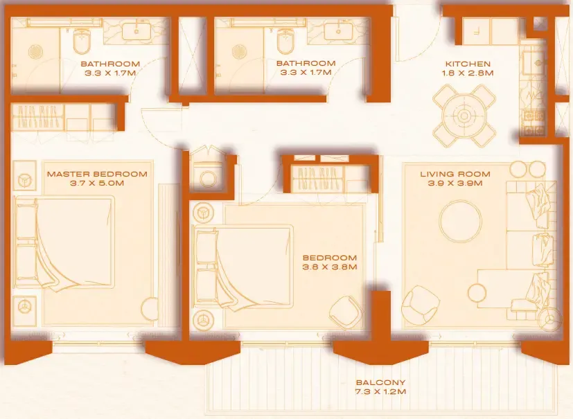 Avenew 888 - Loom 2 bed floor plan, 981 sqft