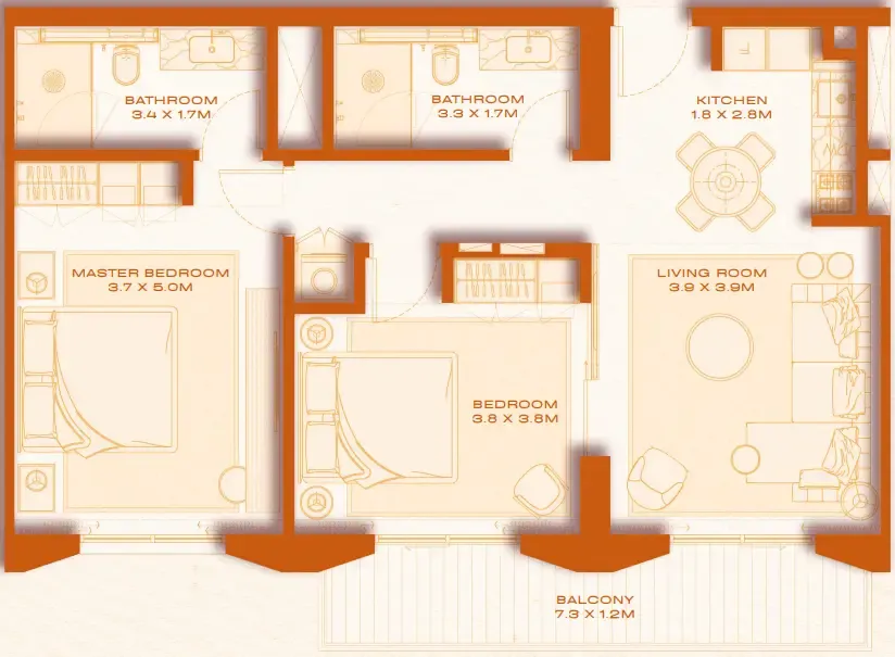 Avenew 888 - Loom 2 bed floor plan, 981 sqft