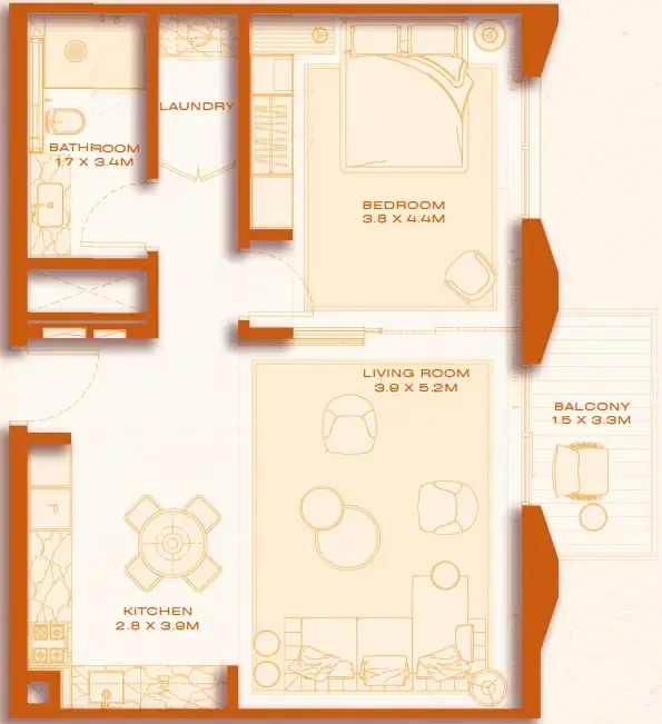 Avenew 888 - Loom 1 bed floor plan, 793 sqft