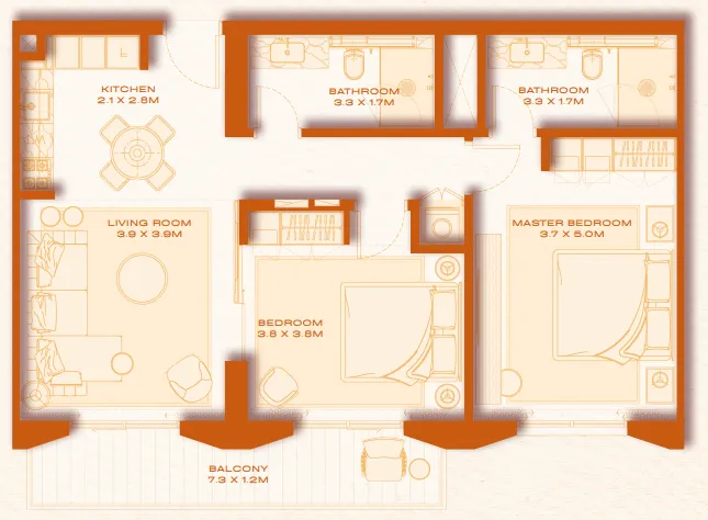 Avenew 888 - Loom 2 bed floor plan, 992 sqft