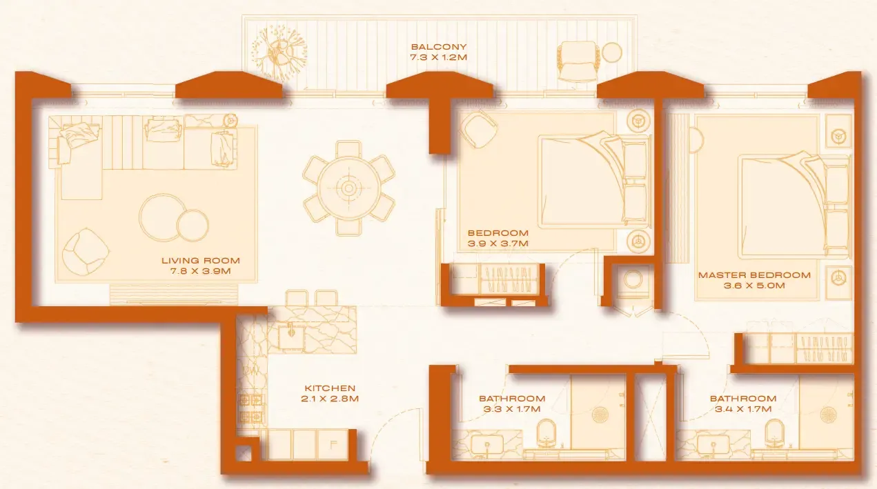 Avenew 888 - Loom 2 bed floor plan, 1,161 sqft