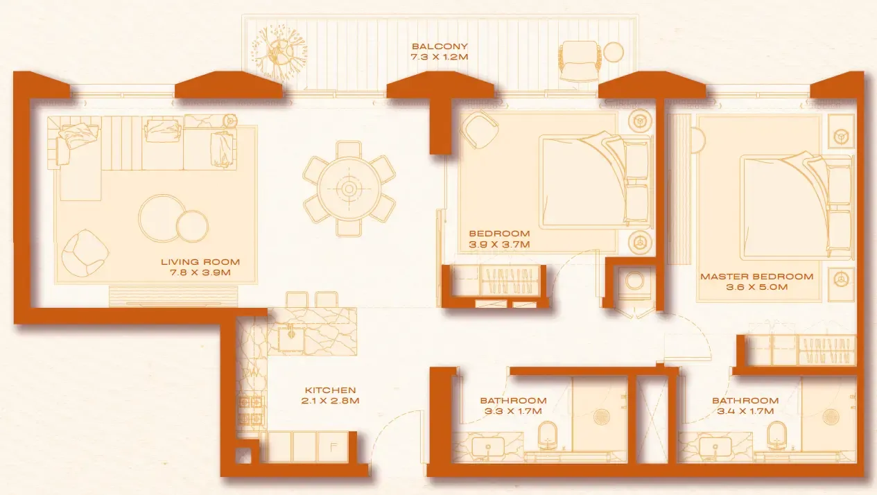 Avenew 888 - Loom 2 bed floor plan, 1,161 sqft