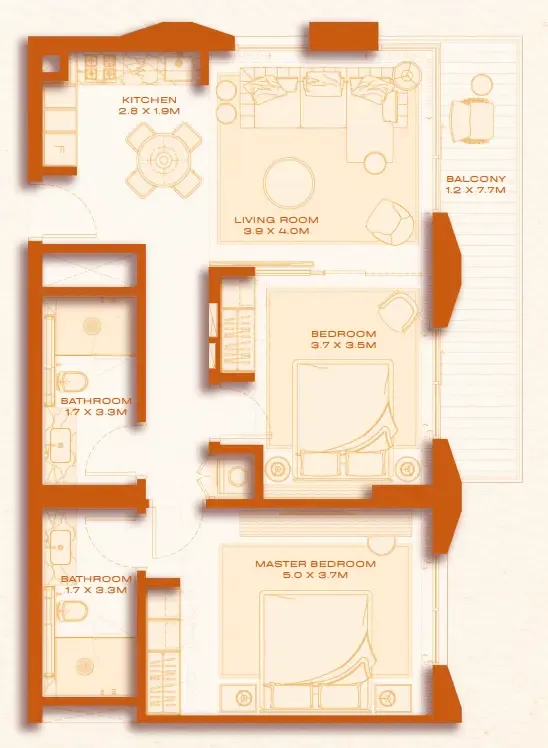 Avenew 888 - Loom 2 bed floor plan, 994 sqft