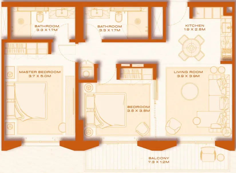 Avenew 888 - Loom 2 bed floor plan, 981 sqft