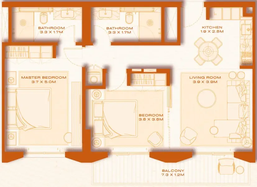 Avenew 888 - Loom 2 bed floor plan, 981 sqft