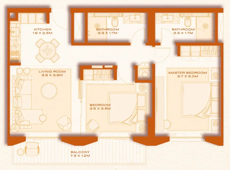 Avenew 888 - Loom 2 bed floor plan, 982 sqft