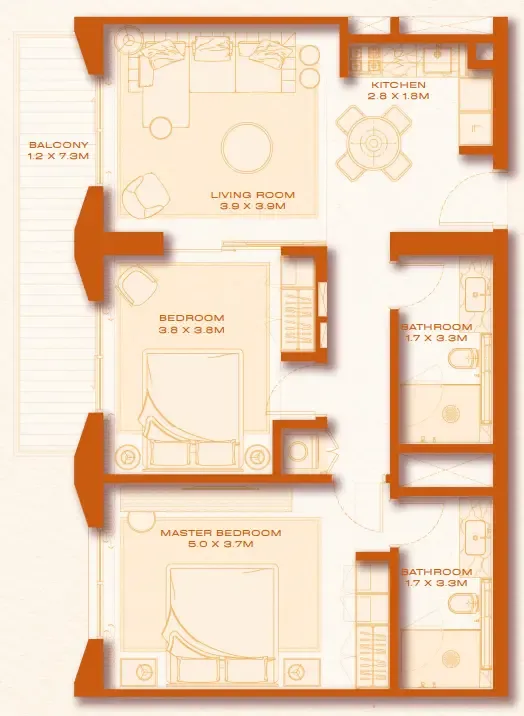Avenew 888 - Loom 2 bed floor plan, 976 sqft