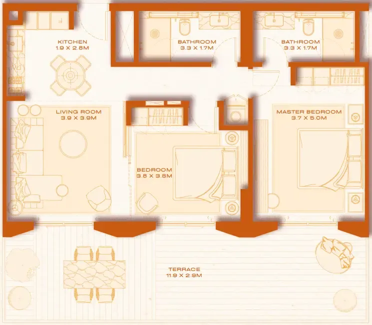 Avenew 888 - Loom 2 bed floor plan, 1,267 sqft