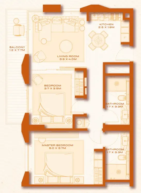 Avenew 888 - Loom 2 bed floor plan, 991 sqft