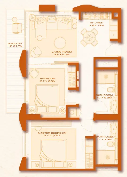 Avenew 888 - Loom 2 bed floor plan, 991 sqft