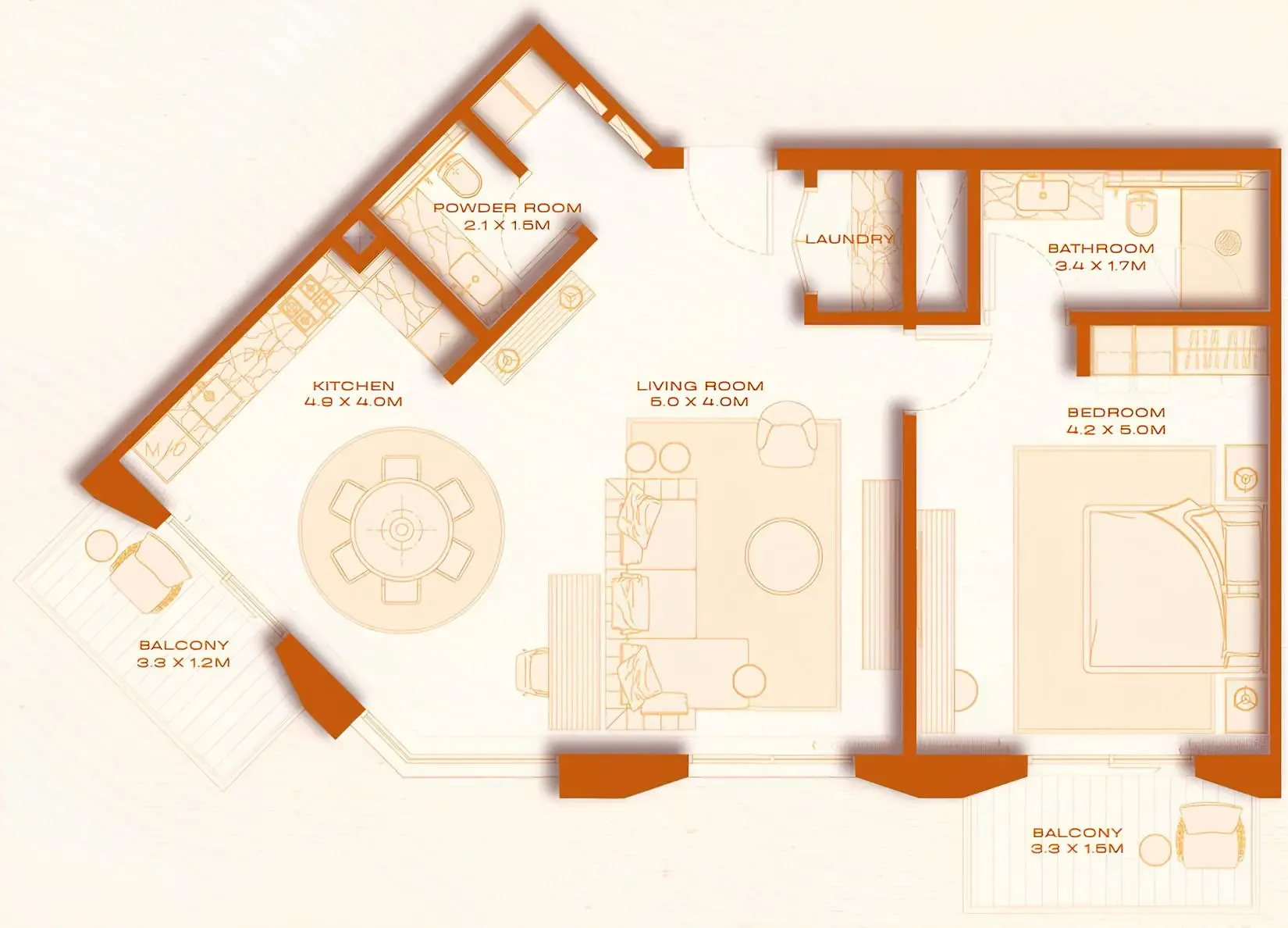 Avenew 888 - Loom 1 bed floor plan, 1,007 – 1,017 sqft