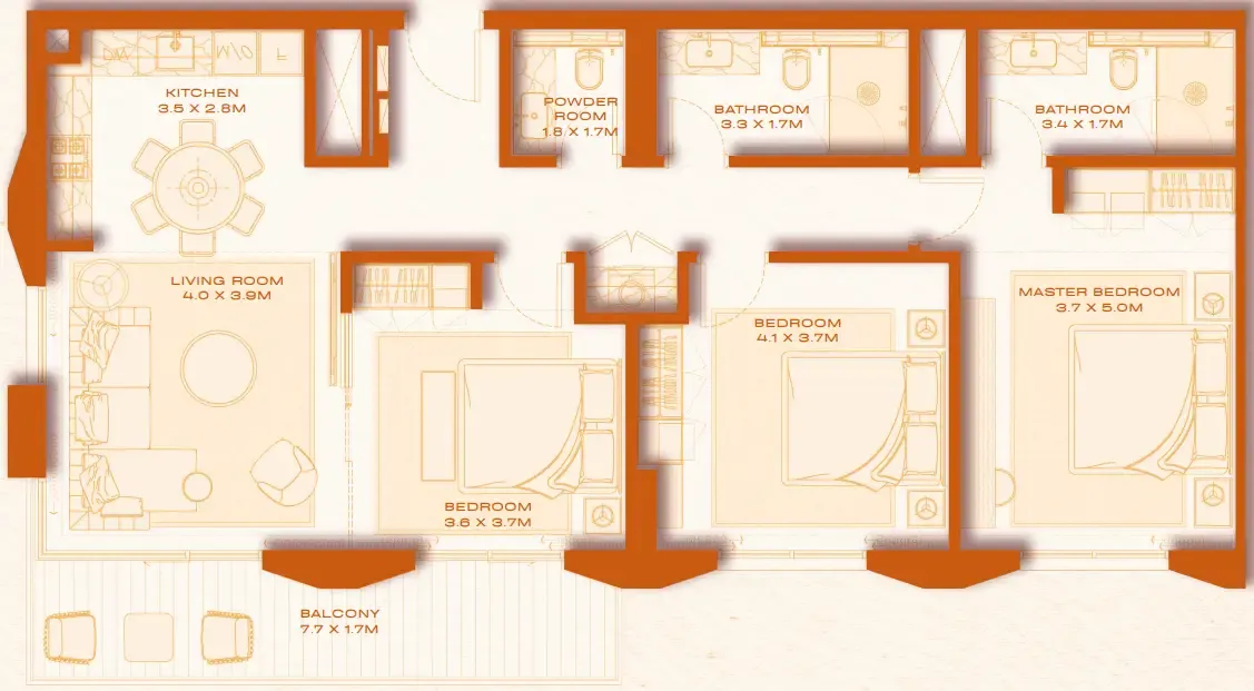Avenew 888 - Loom 3 bed floor plan, 1,319 sqft