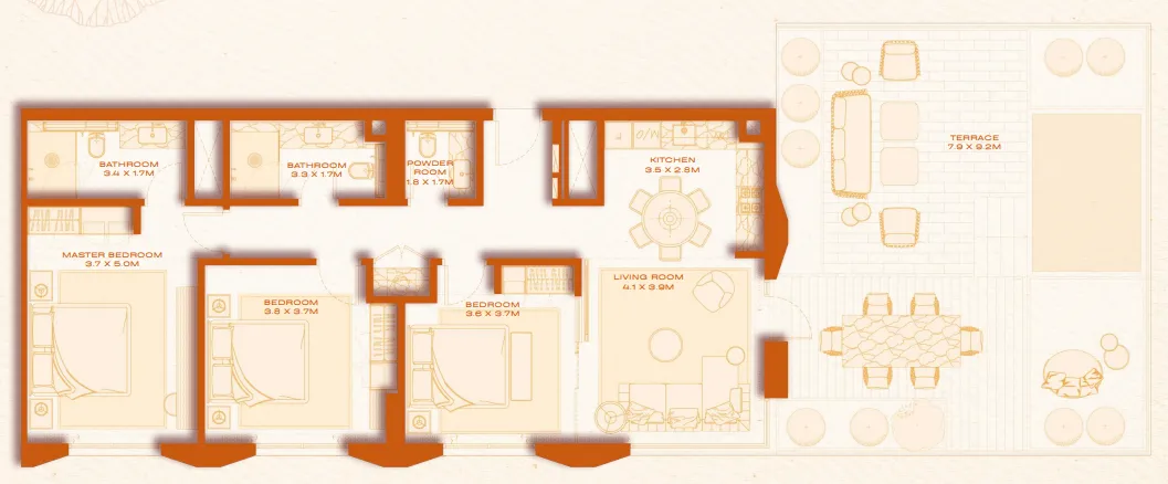 Avenew 888 - Loom 3 bed floor plan, 1,952 sqft