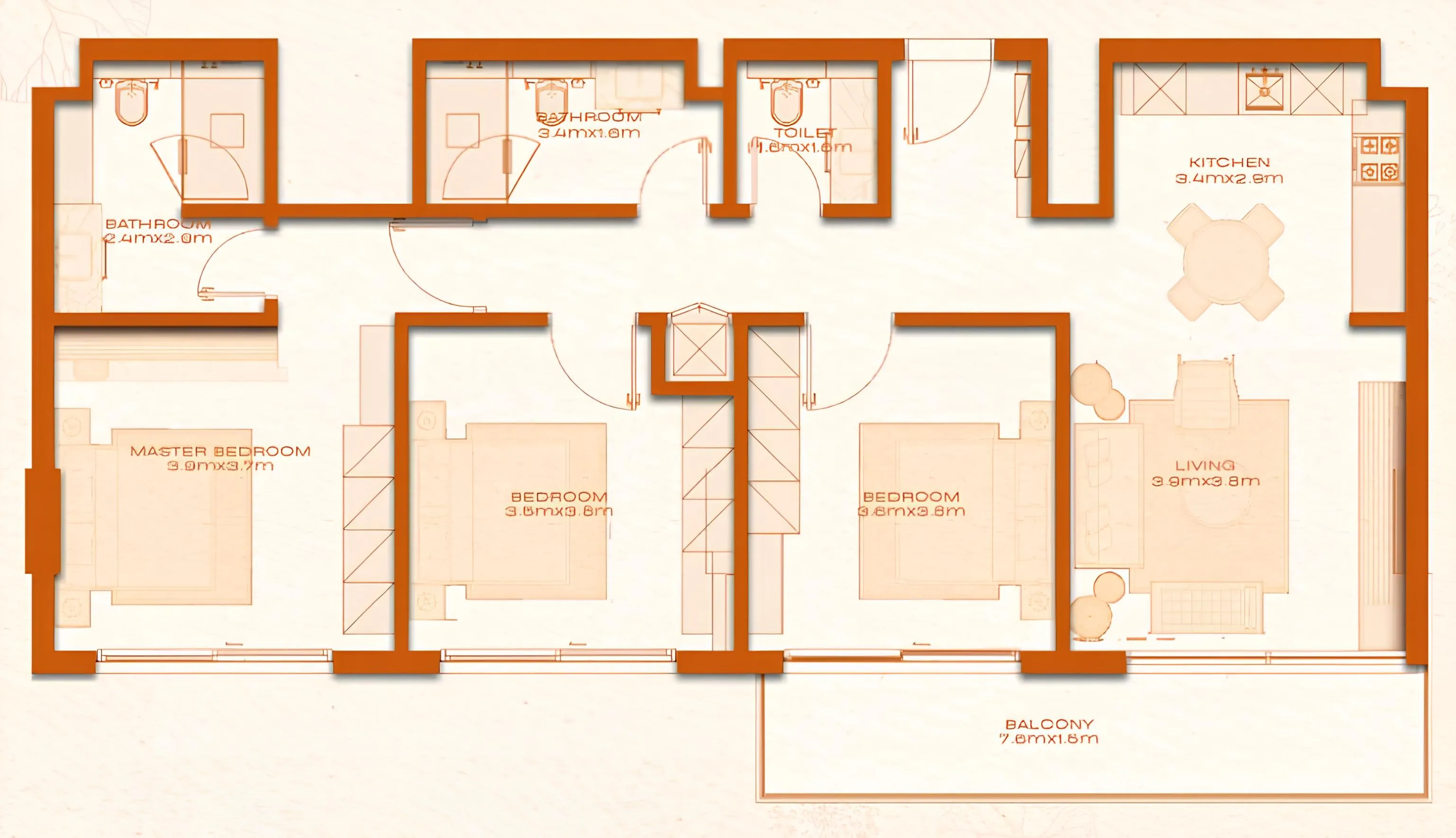 Avenew 888 - Modo 3 bed floor plan, 1,261 sqft