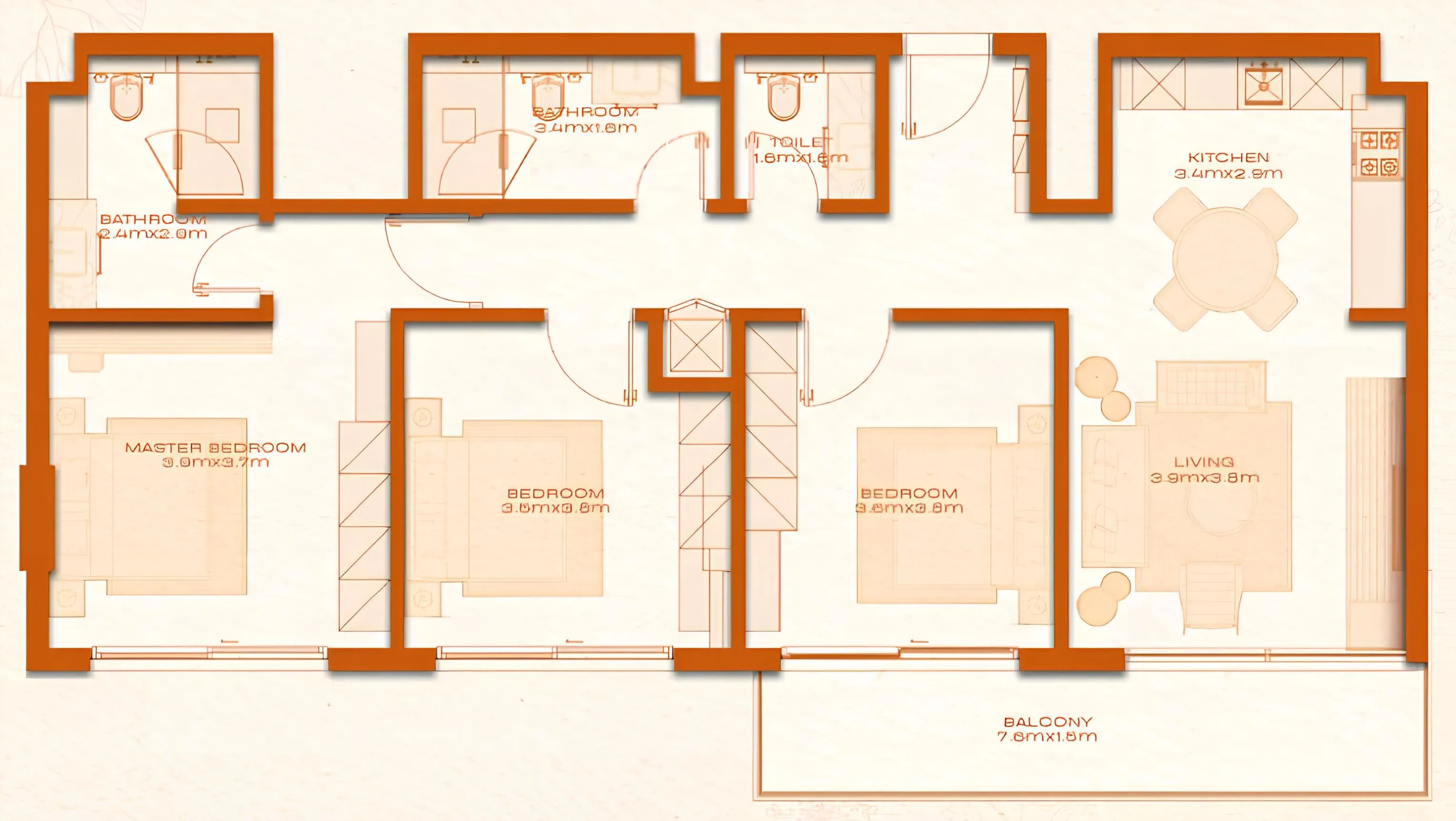Avenew 888 - Modo 3 bed floor plan, 1,261 sqft