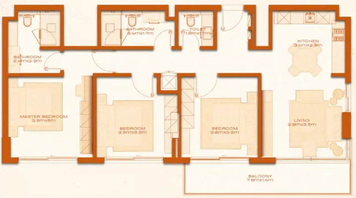 Avenew 888 - Modo 3 bed floor plan, 1,261 sqft