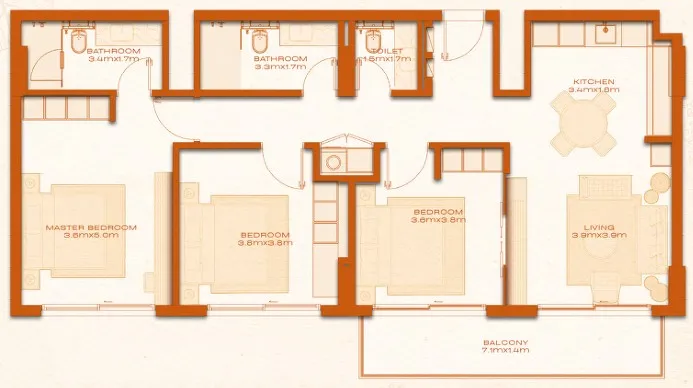 Avenew 888 - Modo 3 bed floor plan, 1,291 sqft